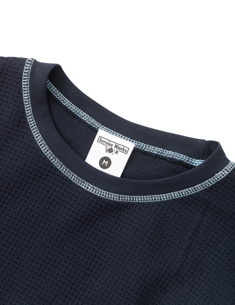 Service Works Waffle Contrast Thermal Long Sleeve T-Shirt Navy Blue Contrast Stitch