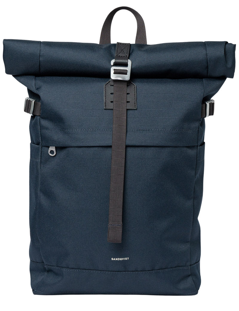 Sandqvist Icon Roll Top Backpack M Navy Black Leather