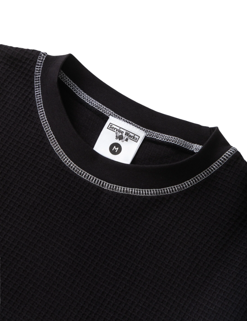 Service Works Waffle Contrast Thermal Long Sleeve T-Shirt Black & White Contrast Stitch