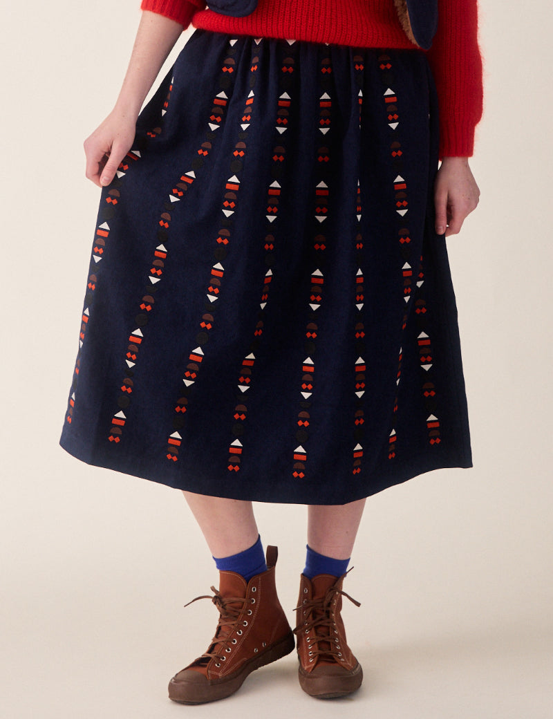 Sideline Ash Skirt Indigo Embroidered Front