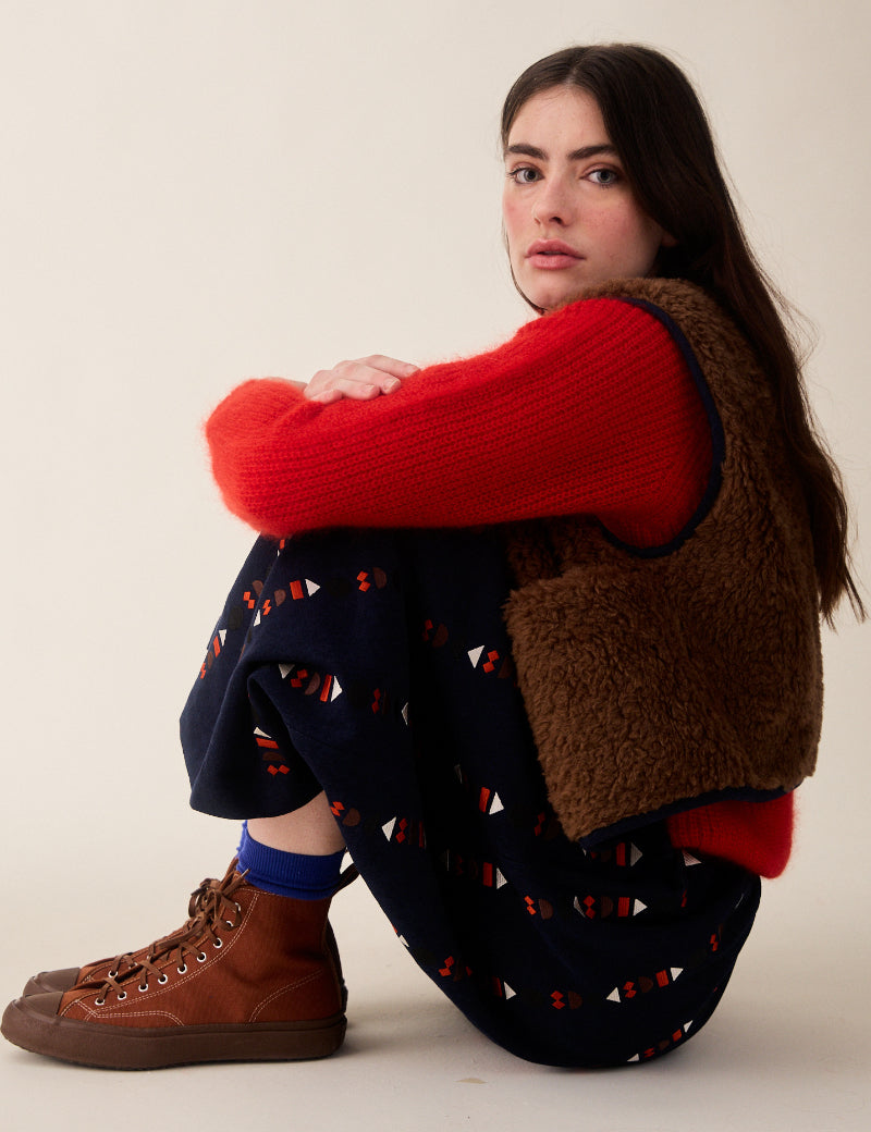 Sideline Ash Skirt Indigo Embroidered Model Shot