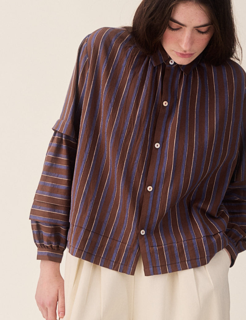 Sideline Lotta Shirt Chocolate Stripe on Model Detail