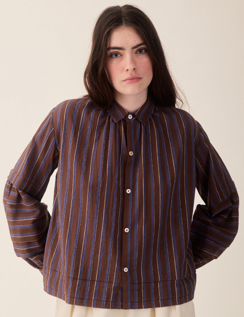 Sideline Lotta Shirt Chocolate Stripe on Model Front