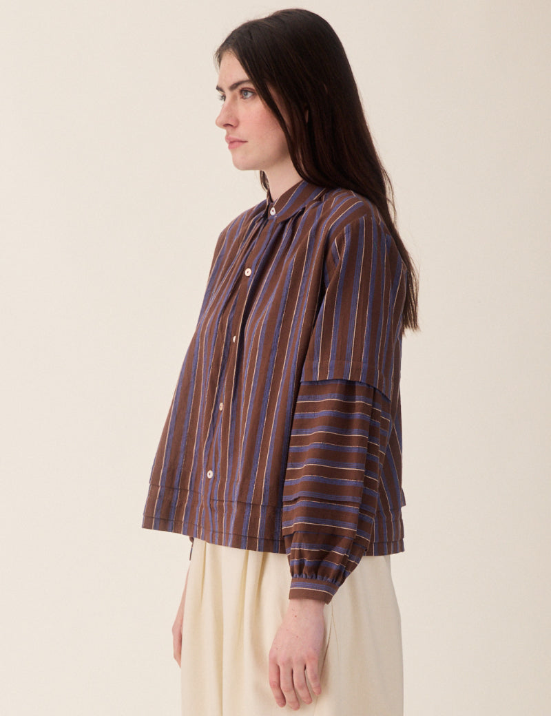 Sideline Lotta Shirt Chocolate Stripe on Model Side