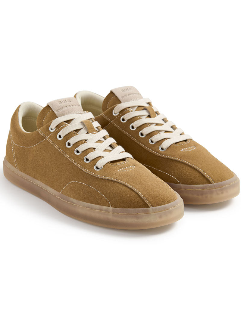 Stepney Workers Club Surma Suede Trainers Camel Angled View
