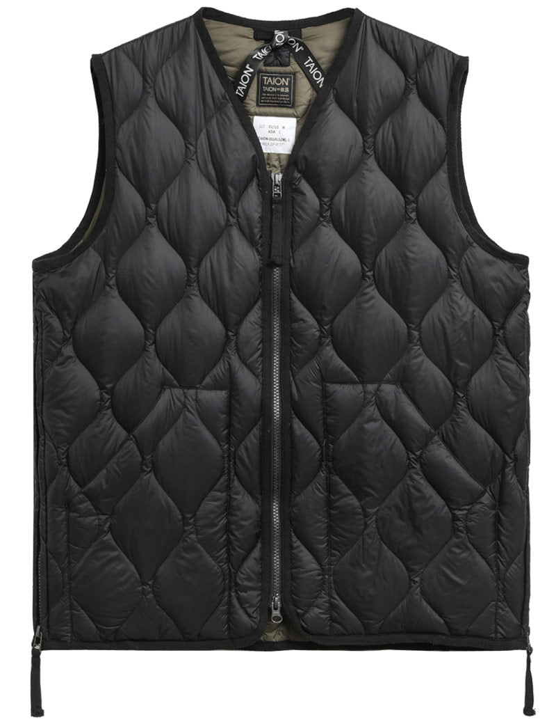 SADA　TMT MILITARY NYLON DOWN VEST Taion Military V Neck Zip Down Vest Black | Uniform Research