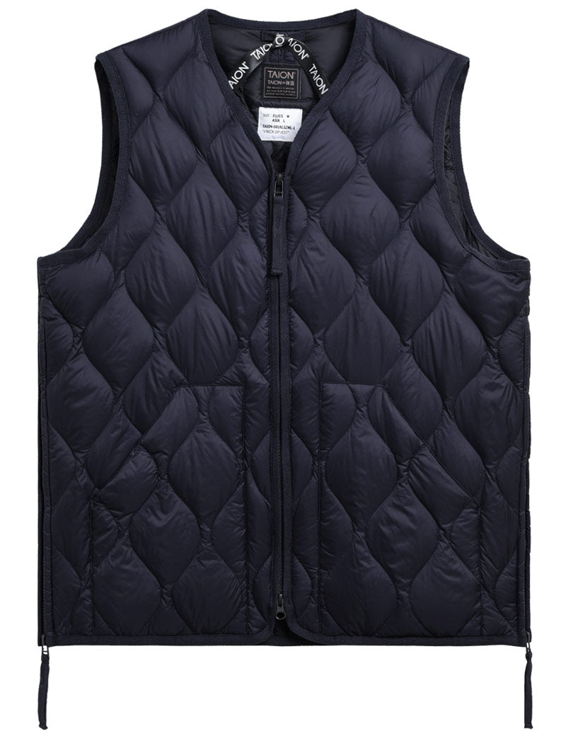 Taion Military V Neck W-Zip Down Vest Dark Navy