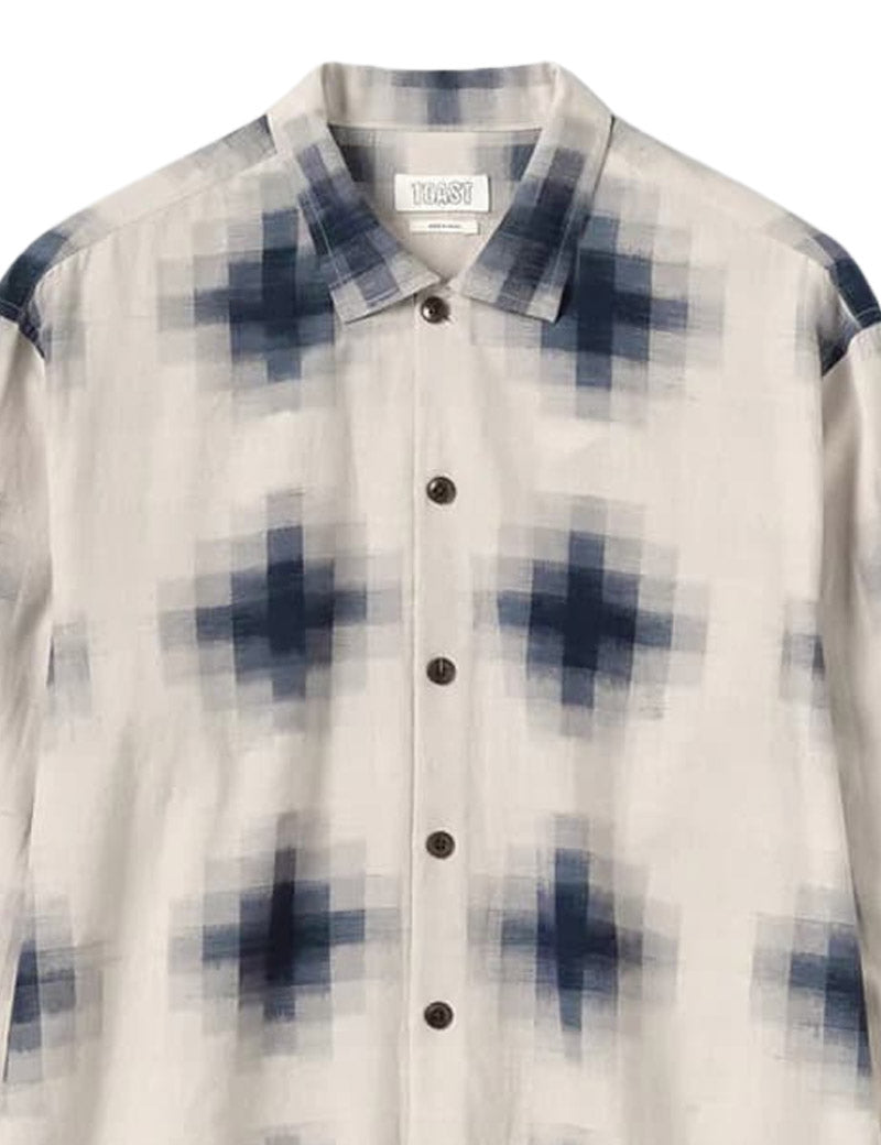 Toast Mosaic Cotton Ikat Shirt Slate Putty Woven Detail