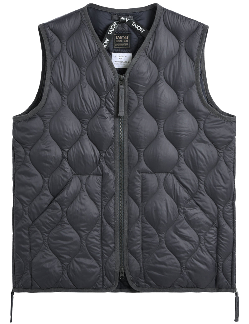 Taion Military V-Neck Zip Down Vest Dark Charcoal Front
