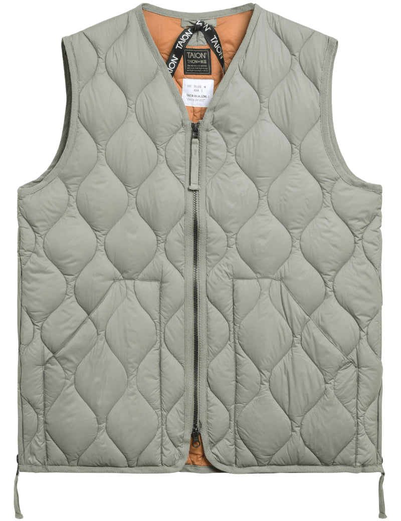 Taion Military V-Neck Zip Down Vest Dark Sage Green Front