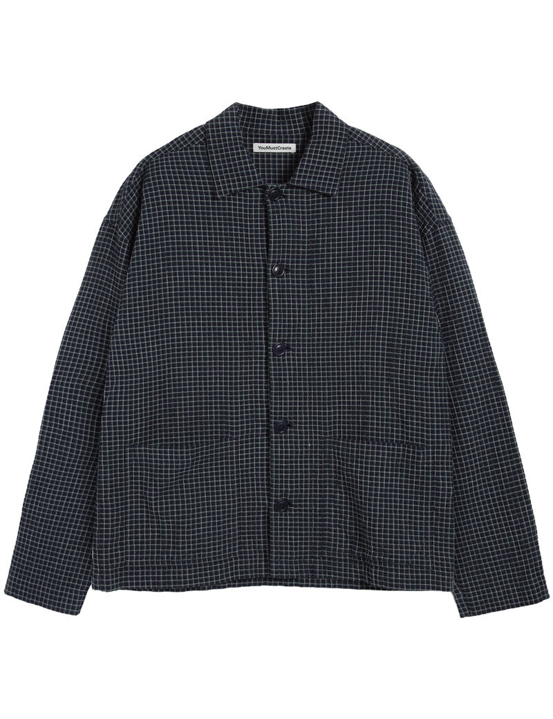 YMC PJ Shirt Waffle Check Navy