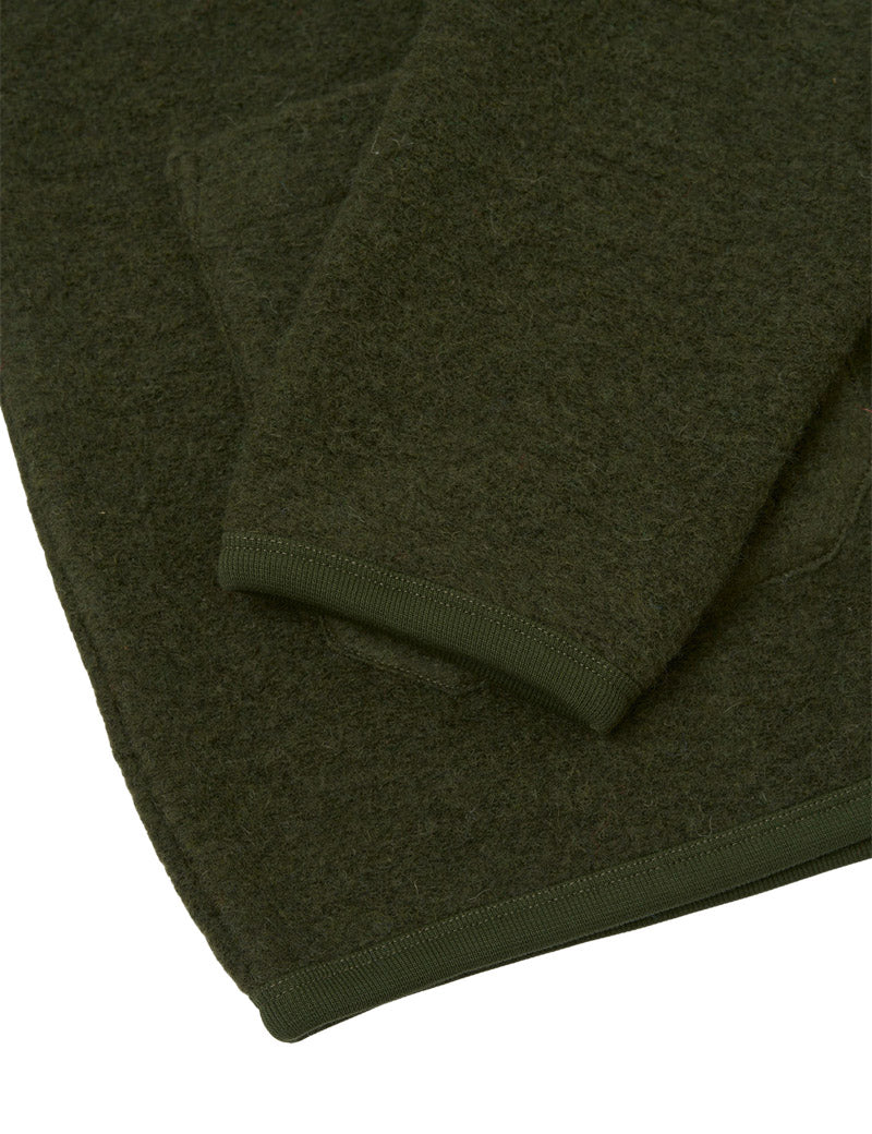 Universal Works Cardigan Wool Fleece Olive Cuff & Hem Detail