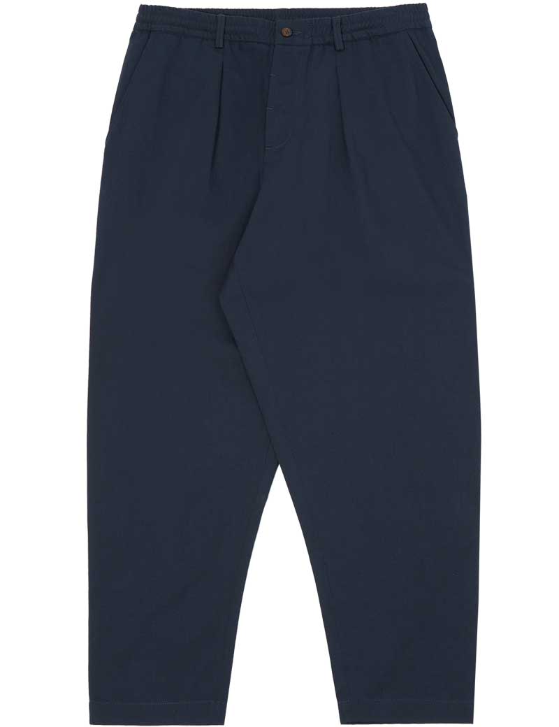 Universal Works Pleated Track Pant Navy Twill Front