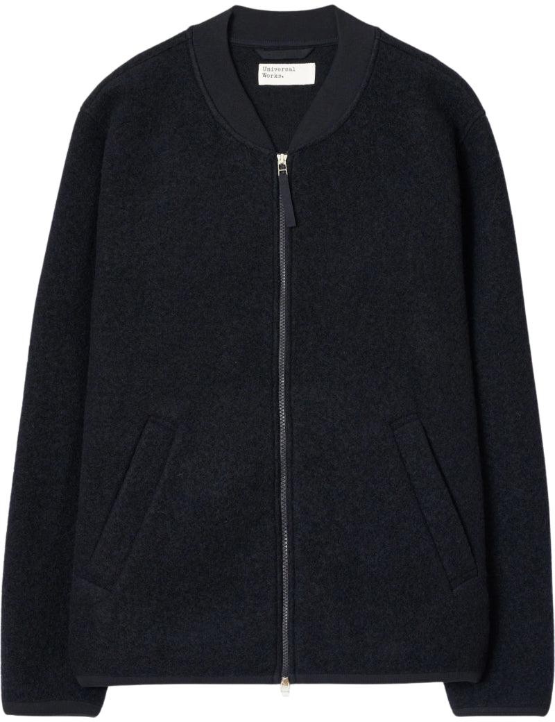 Universal Works Zip Bomber Jacket Wool Fleece Navy