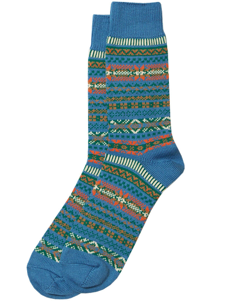 Rototo Jacquard Fair Isle Crew Socks Blue