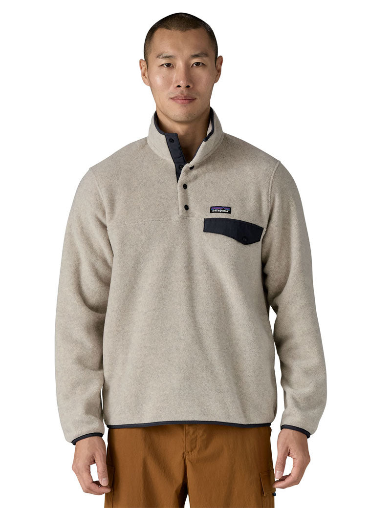 Patagonia Men's Lightweight Synchilla Snap-T Pullover Oatmeal Heather Smolder Blue