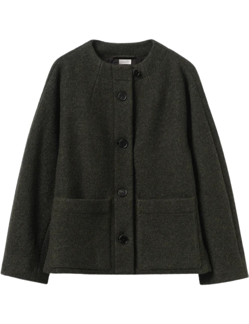 Toast Boiled Wool Short Coat Dark Olive