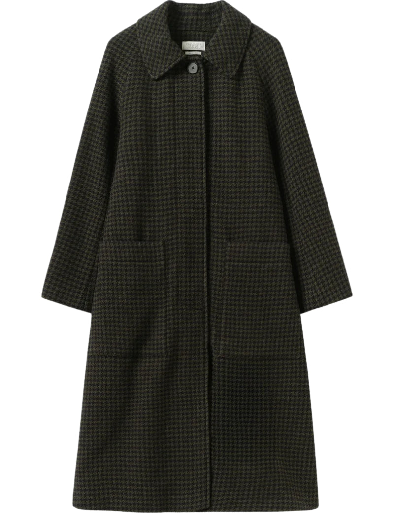 Toast Frankie Check Wool Raglan Coat Olive Black
