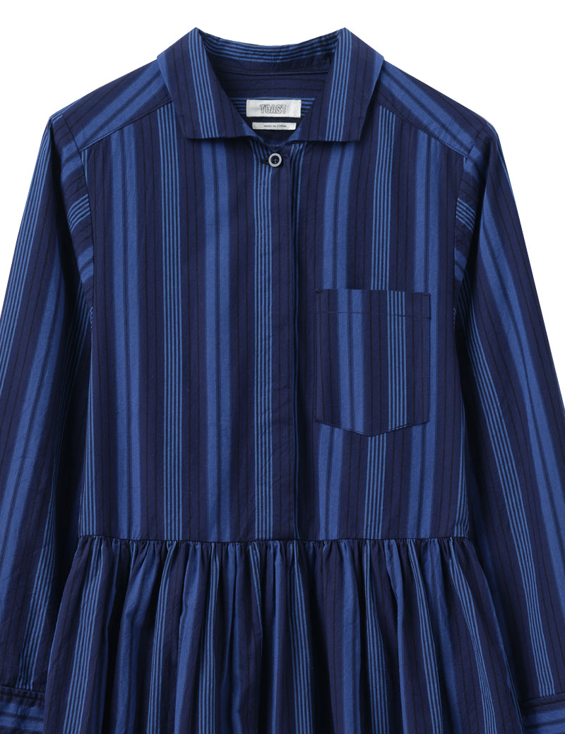 Toast Stripe Poplin Shirt Dress Royal Blue