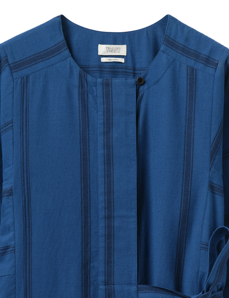 Toast Tea Towel Stripe Cotton Dress Cobalt Blue Collar Detail