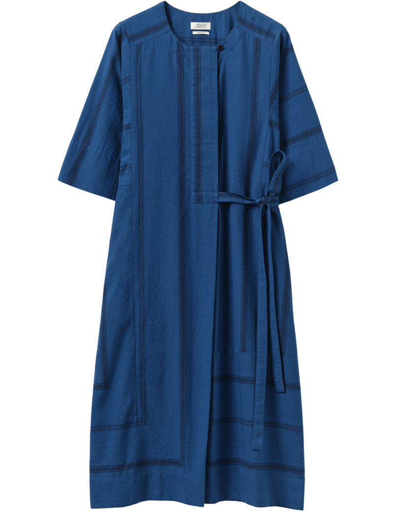 Toast Tea Towel Stripe Cotton Dress Cobalt Blue