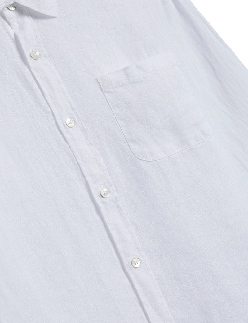 Portuguese Flannel Linen Long Sleeve Shirt White Pocket Detail