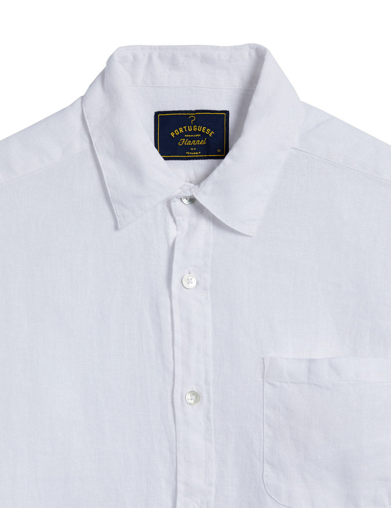 Portuguese Flannel Linen Long Sleeve Shirt White Collar Detail