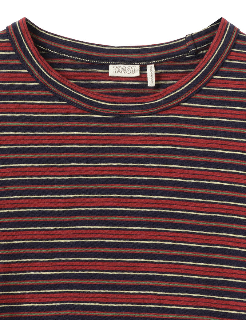 Toast Cleo Stripe Cotton Tee Provencal Blue Multi Collar Detail