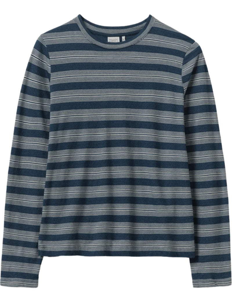 Toast Stripe Crew Neck Tee Indigo Ecru