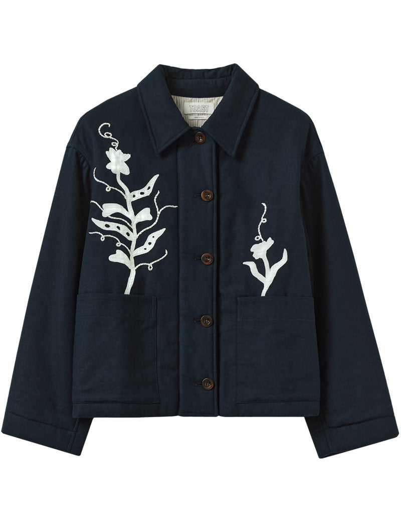 Toast Applique Pea Shoot Jacket Dark Denim Front