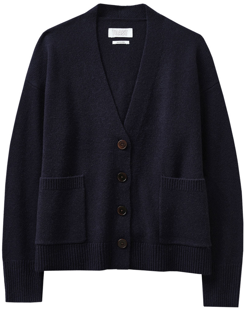 Toast Ffion Wool Cashmere Boxy Cardigan Darkest Navy Front