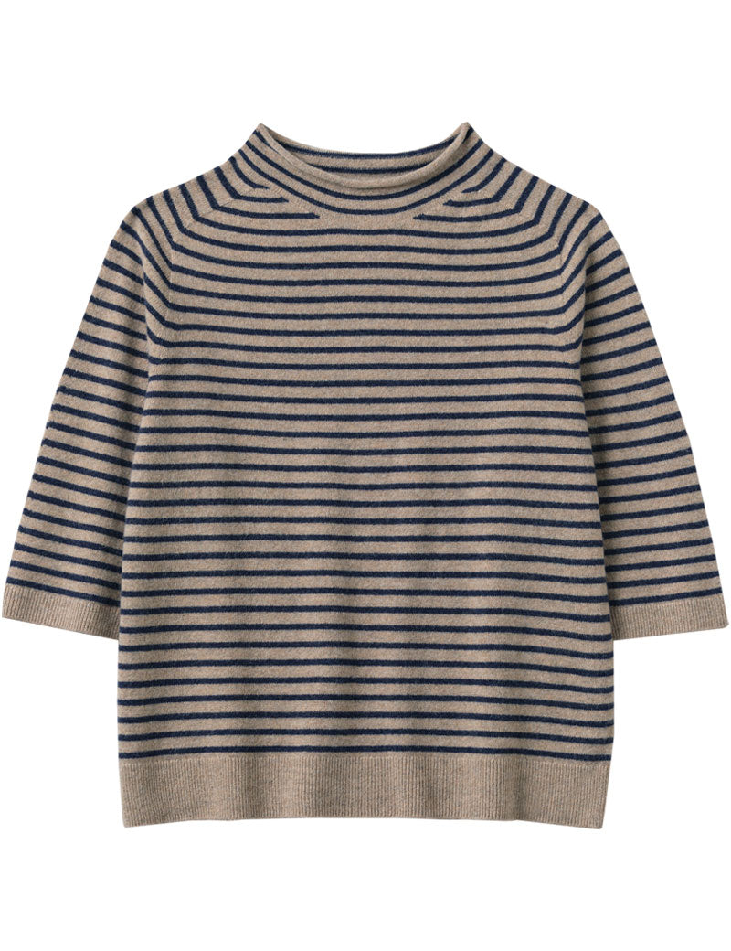 Toast Stripe Wool Cashmere Half Sleeve Sweater Biscuit Anthracite