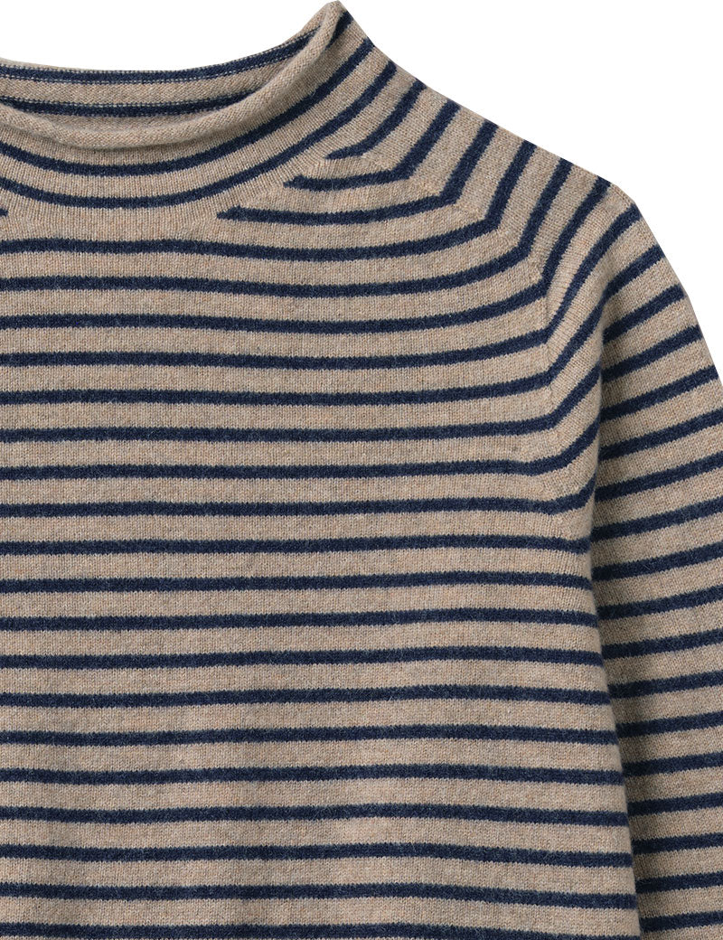 Toast Stripe Wool Cashmere Half Sleeve Sweater Biscuit Anthracite