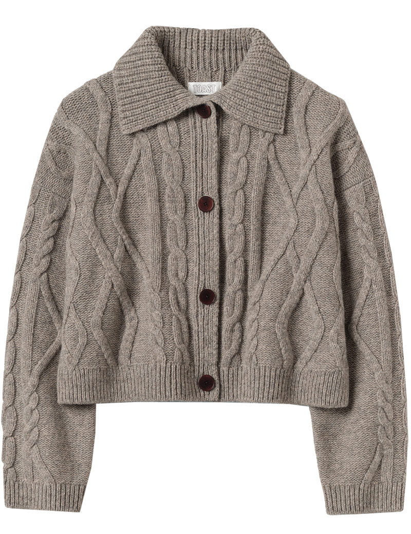 Toast Collared Cable Cardigan Stone