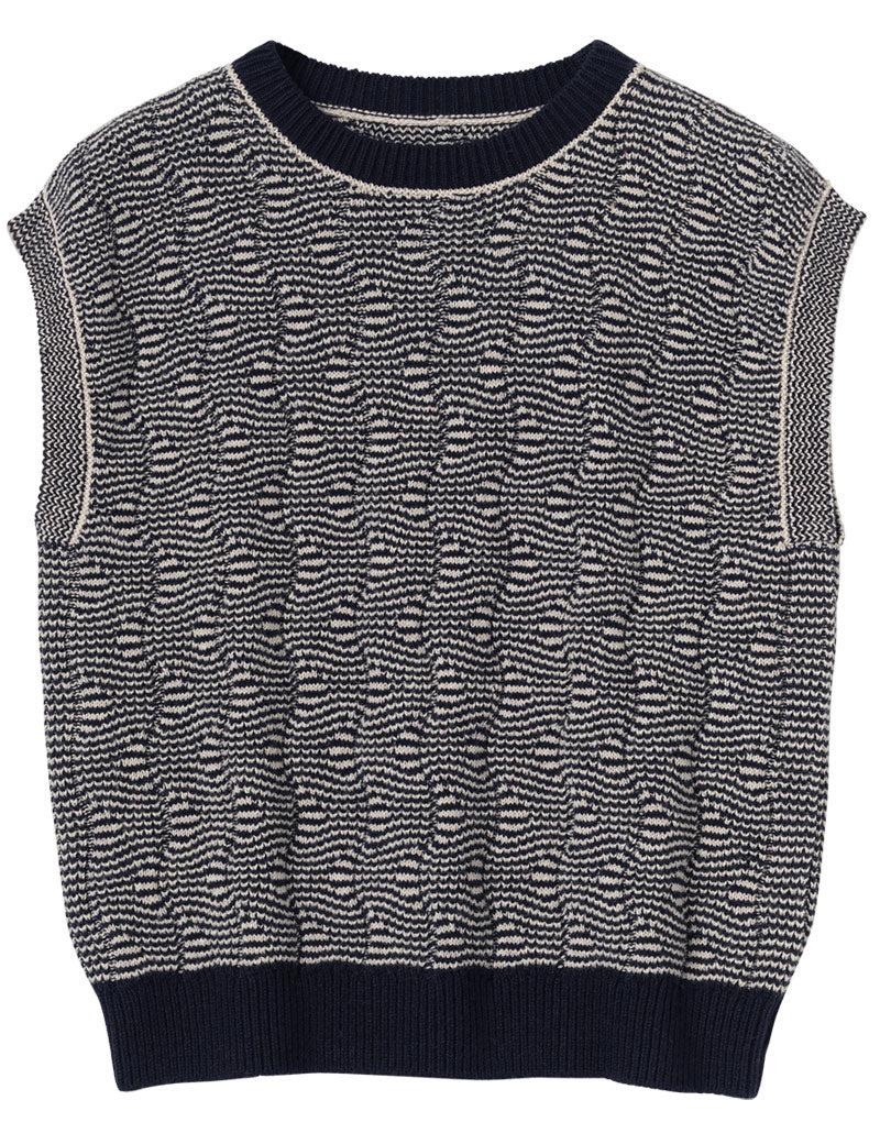 Toast Wavey Stripe Knitted Wool Cotton Top Navy Parchment Front