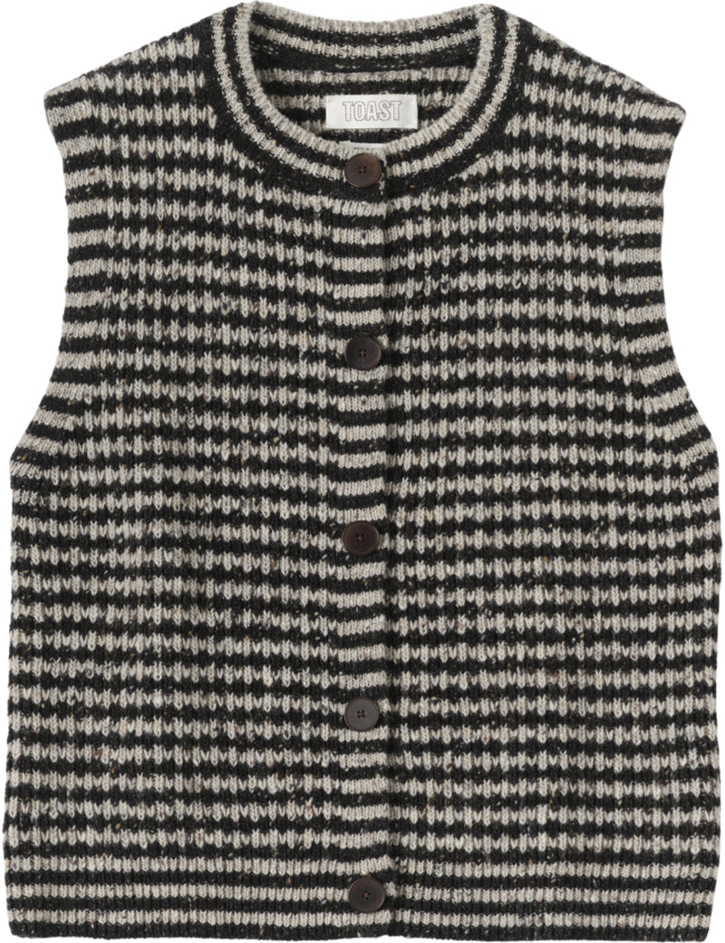 Toast Striped Donegal Wool Buttoned Tank Flax Charcoal
