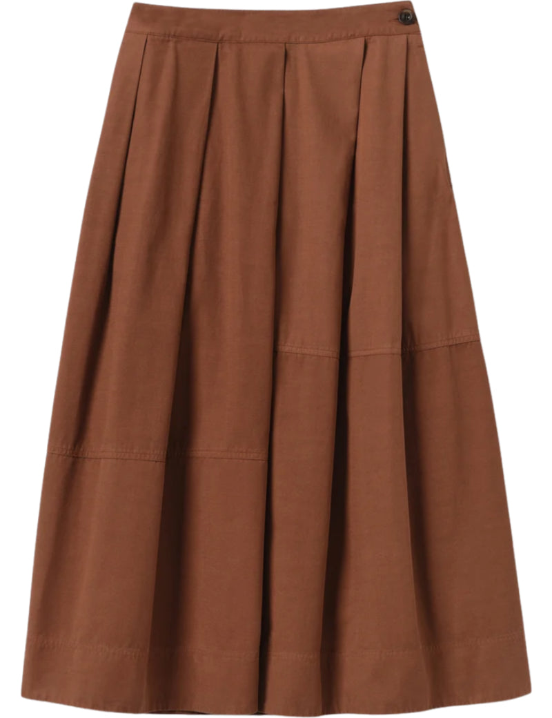 Toast Slanted Pleat Cotton Skirt Brick