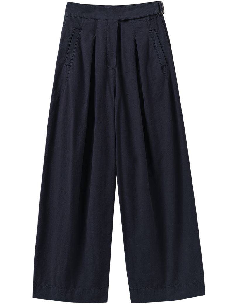 Toast Belted Cotton Linen Poplin Wide Leg Trouser Raven Blue