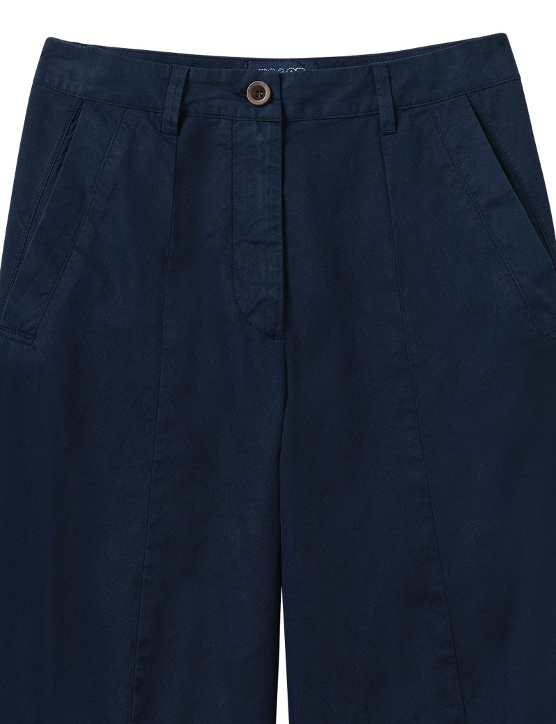 Toast Sculpted Organic Cotton Twill Trousers Mid Blue Waist Detail