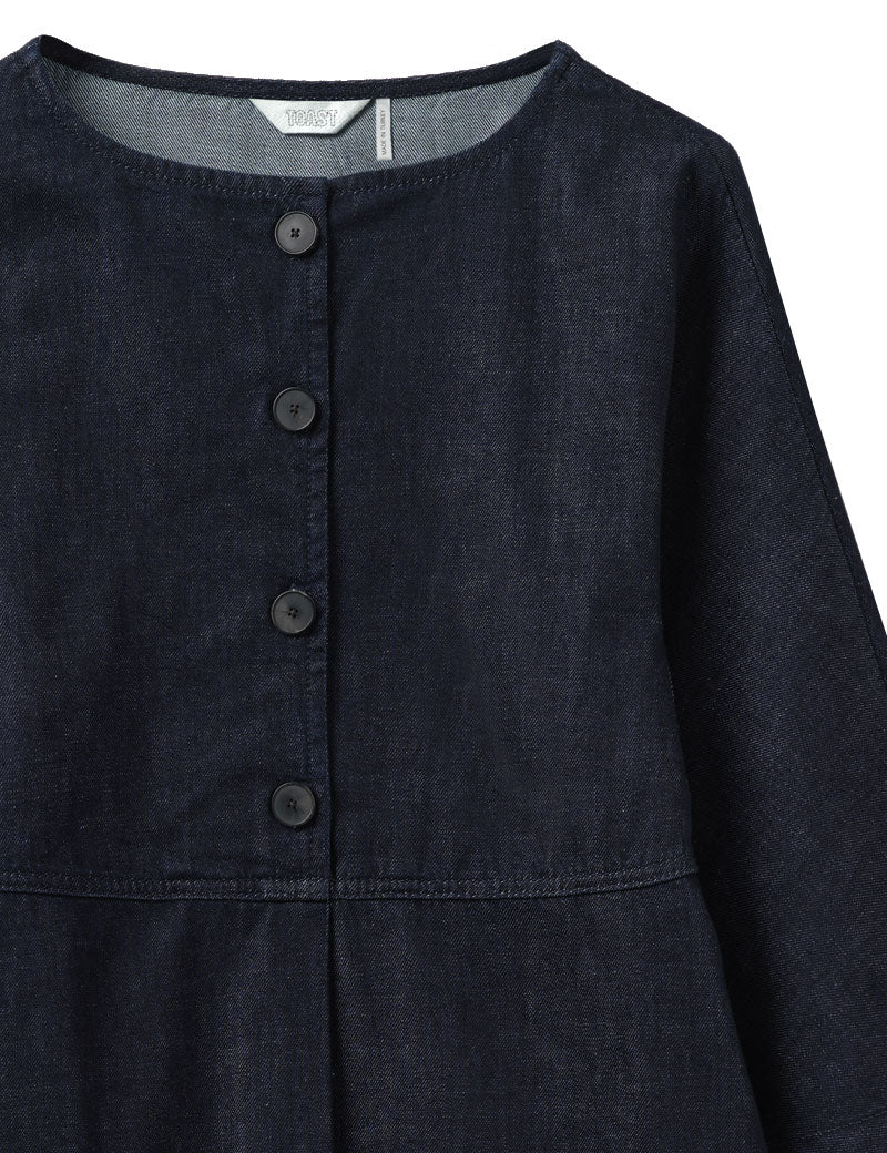 Toast Half Placket Cotton Denim Smock Indigo