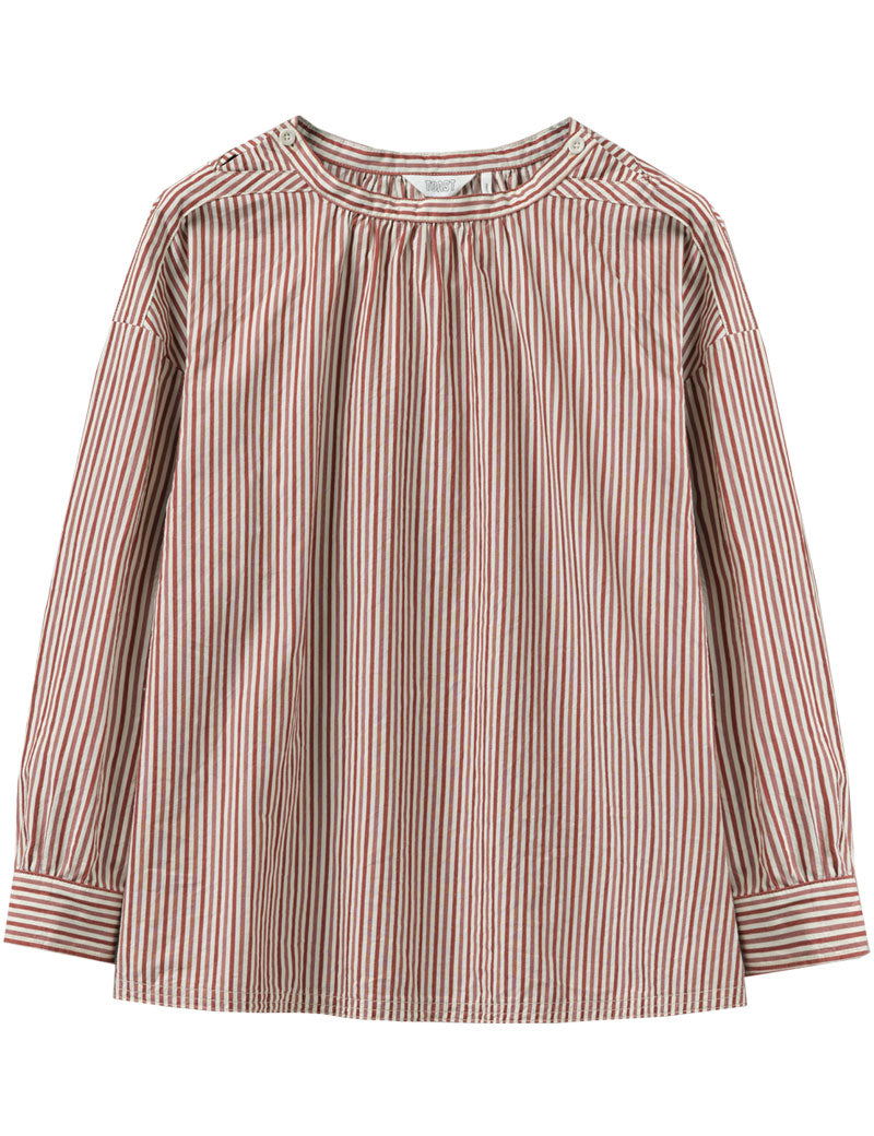 Toast Stripe Cotton Gathered Smock Top Brick Ecru