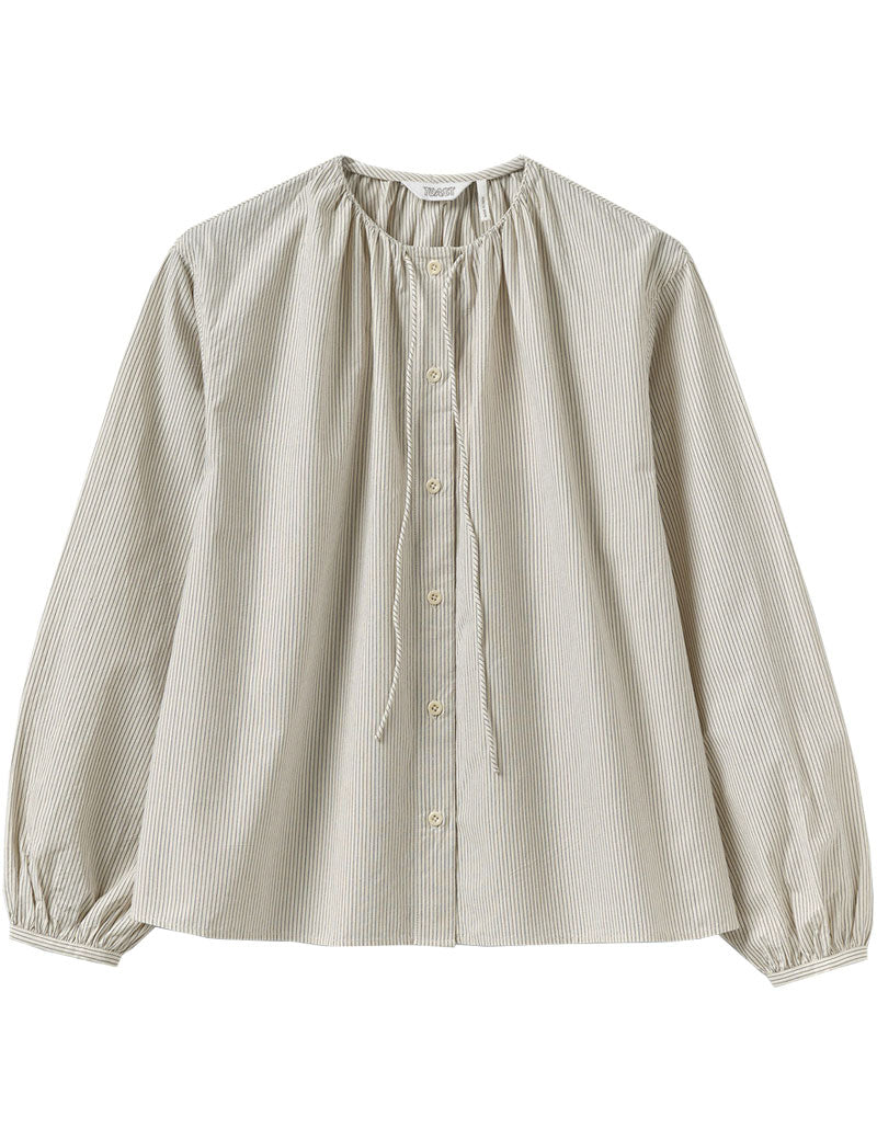 TOAST Gathered Neck Mini Stripe Shirt Sunwashed Blue