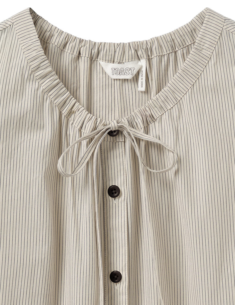 Toast Mini Stripe Cotton Top Sunwashed Blue Collar Bow Detail