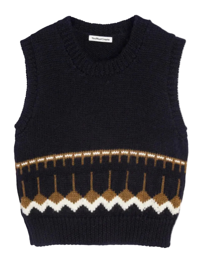 YMC Coda Knit Vest Navy, Multi Front
