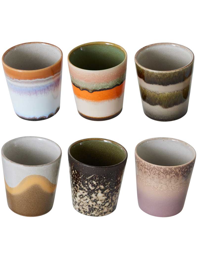 HK Living 70s Ceramics Coffee Mugs Elements Set Of 6