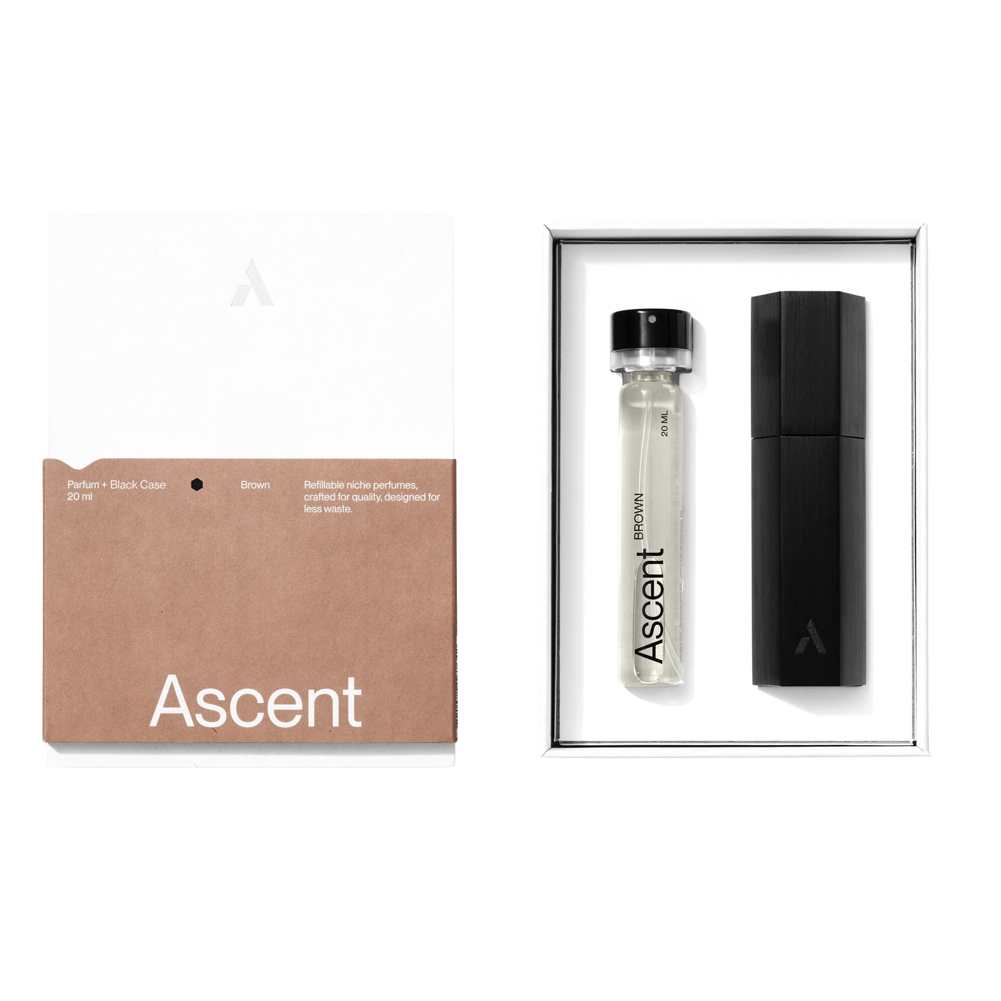 Ascent Brown Parfum Starter Kit Black Case Open Box