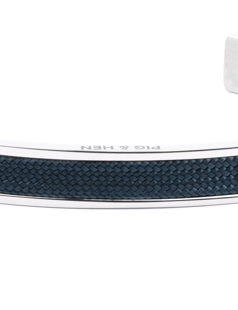 PIG & HEN NAVARCH 9MM CUFF BRACELET NAVY SILVER