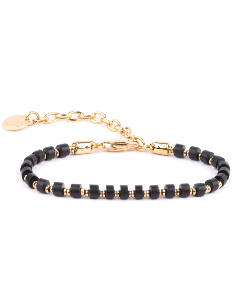 Pig & Hen Brontide 4Mm Bracelet Black Agate Gold