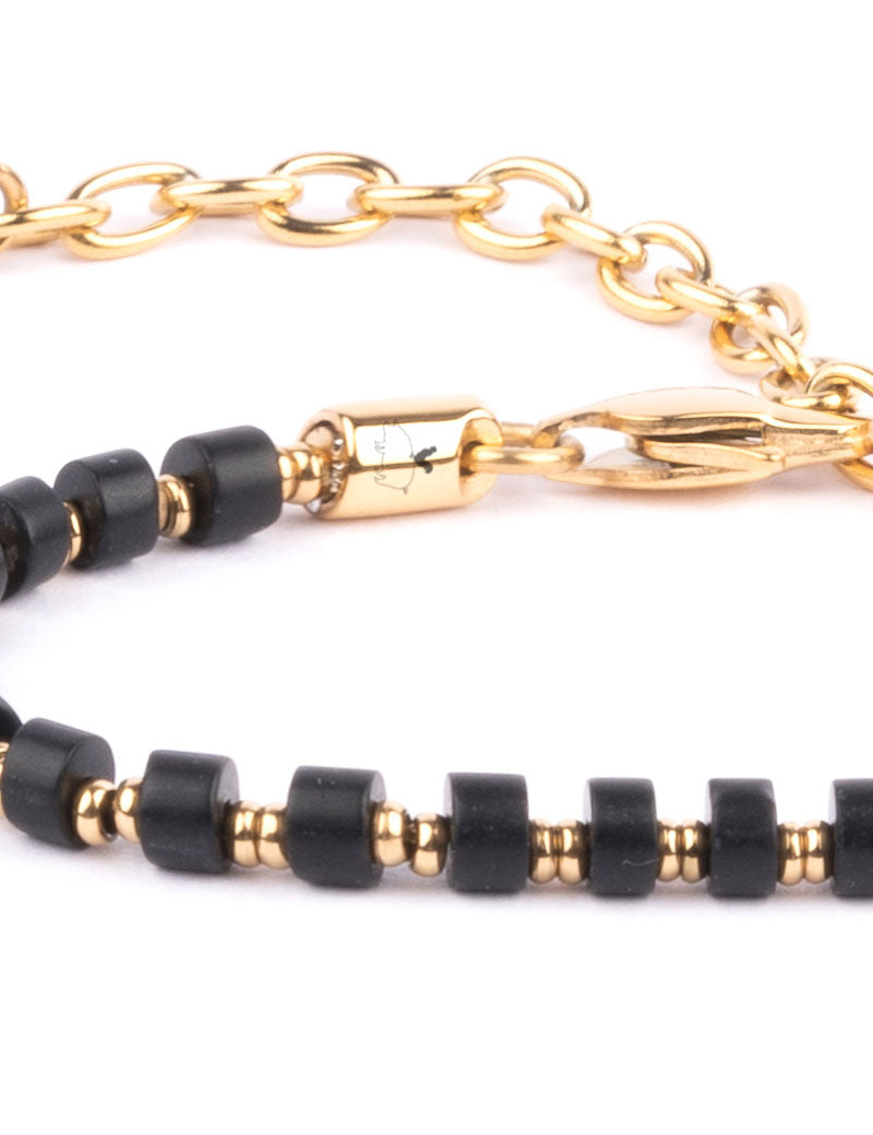 PIG & HEN BRONTIDE 4MM BRACELET BLACK AGATE GOLD