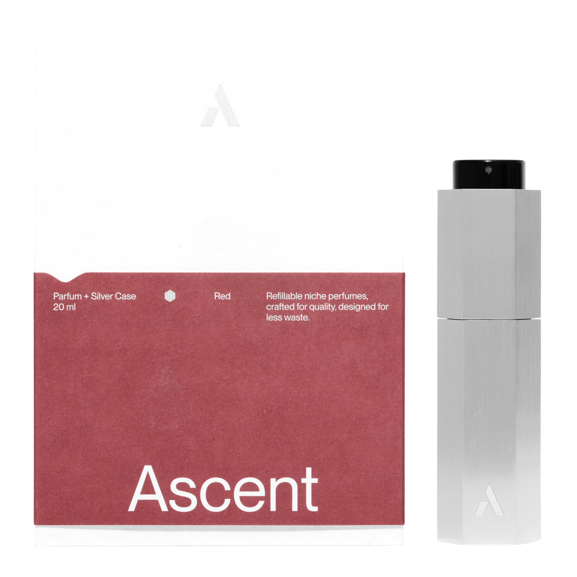 Ascent Red Parfum Starter Kit Silver Case Case & Spray
